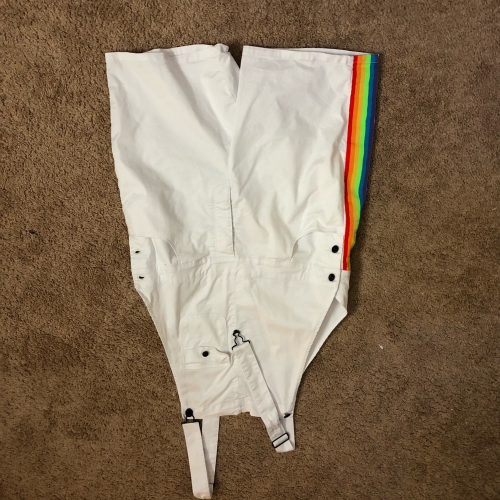 Rainbow Striped Short Overalls